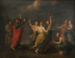 799.  SEGÚN PEDRO PABLO RUBENS (Escuela flamenca, siglo XVII)El canto de alabanza de Moisés y la danza de Miriam con las mujeres