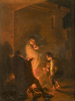 785.  LEONARDO ALENZA (Madrid, 1807 - 1845)Familia calentándose entorno a una hoguera