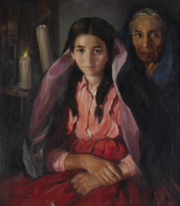 997.  EMILIO MOLINA NUÑEZ (Blanca, Murcia, 1918 - Madrid, 1971)Vieja y niña