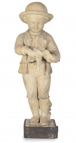 1125.  Niño con paloma.Escultura en terracota.Atribuido a Enric Clarasó (1857-1941).