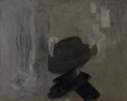1035.  PANCHO COSSÍO (San Diego de los Baños, 1894 - Alicante, 1970)Bodegón, guantes negros y sombrero gris, 1961