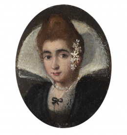 790.  ESCUELA FLAMENCA, SIGLO XVIIRetrato de dama con tocado de flores