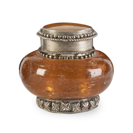 601.  Tintero de ámbar y plata.S. XIX.