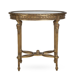 623.  Velador de madera tallada y dorada y tapa de espejo de estilo Luis XVI.Francia, h. 1900.