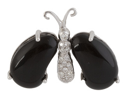 291.  Broche de mariposa con cuerpo cuajado de brillantes y alas de ónix 