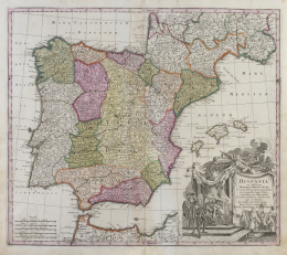 733.  MATTHAEUS SEUTTER (1678-1756) y GUILLAUME DELISLE (1675-1726)"Hispania ex Archetypo Roderici Mendez Sylvae"