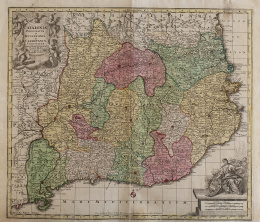 750.  TOBIAS CONRAD LOTTER (1717-1777)"Catalonia: principatus et ruscionis ae cerretaniae comitatuum"