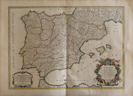 747.1.  NICOLÁS SANSON (1600-1667) Y HUBERT JAILLOT (1632-1712)"L´Espagne divisée en tous ses Royaume et Principautés"