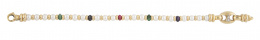 204.  Pulsera de perlas combinadas con esmerldas, zafiros y rubíes, y separadas con entrepiezas de oro, rematada en un eslabón de calabrote