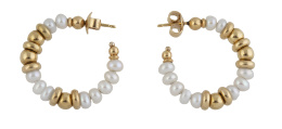 207.  Pendientes criolla con perlas combinadas con discos y esferas de oro amarillo