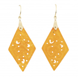 224.  Pendientes largos con rombo tallado en jade naranja teñido 