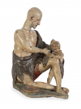 1096.  Anciano con niño.Escultura de barro cocido.Escuela española, S. XIX.