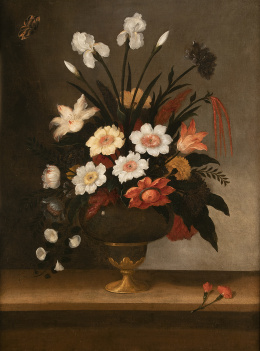811.  PEDRO DE CAMPROBÍN (Almagro, Ciudad Real, 1605 - Sevilla, 1674)Flores en un jarrón de bronce