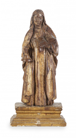 1070.  Santa Clara.Figura en madera tallada y doradaBravante, S. XVI.
