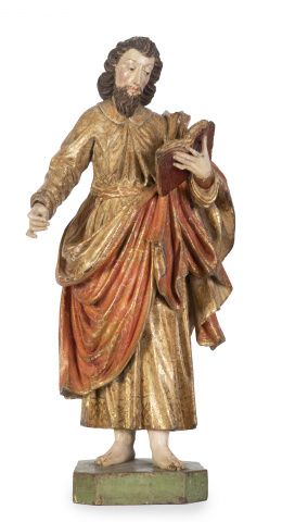1105.  Santo.Escultura en madera tallada, policromada y dorada.Trabajo colonial, S. XVII.