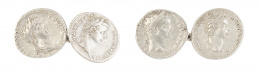 44.  Gemelos dobles de monedas plata romanas en plata