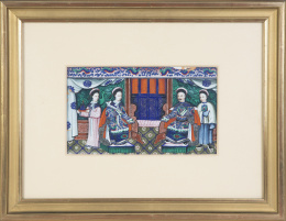 1236.  Emperadores en la corte.Papel de arroz pintado.China, S. XIX.