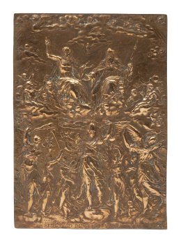 1233.  "El Juicio Final".Placa de bronce.Trabajo flamenco, S. XVII.
