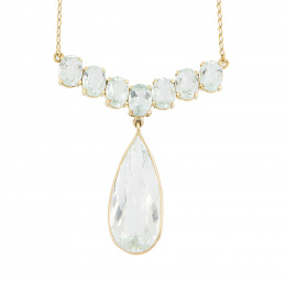 297.  Collar de aguamarinas con gran perilla colgante de línea de siete aguamarinas ovales 