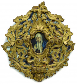 989.  Marco en madera tallada, calada y dorada.S. XVIII.