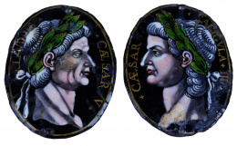 1124.  Caligula y Claudio.Par de placas esmaltadas, quizás del taller de Jacques Laudin.Limoges, segunda mitad del S. XVII.