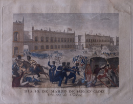 938.  MANUEL ROCA (dib) JUAN CARRASA (grab)El día 10 de marzo de 1820 en Cádiz, Puerta de Tierra.
