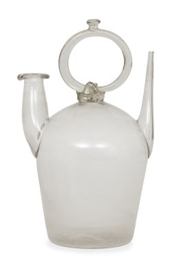 1024.  Botijo o cantir de vidrio transparente.Trabajo catalán, S. XVIII.