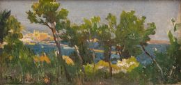 825.  ANTONIO RIBAS PRAT (Mallorca, 1883-1931) Vista de Mallorca con la catedral al fondo