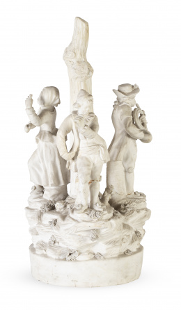 1206.  Biscuit Luis XVI con arlequín, músico y bailarina.Francia, ff. del S. XVIII.