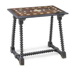 508.  Bufete de madera de palosanto con marquetería de hueso y patas torneadas.Trabajo mallorquín, S. XIX.