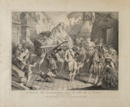 758.  LOUISE DE SURUGUE DE SURGIS (1686- 1762)Arrivée des comédiens dans la ville du Mans