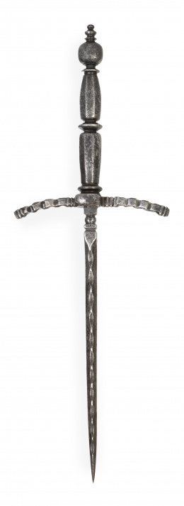 523.  Daga de mano izquierda de hierro.Espadero Juan de Almau, España, S. XVI.