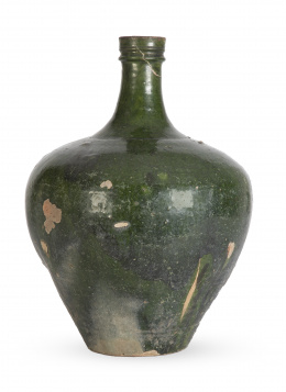 1131.  Jarrón de cerámica vidriada en verde.Sevilla, S. XVI - XVII.