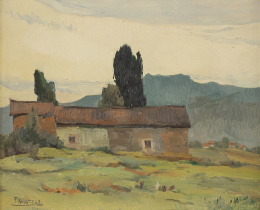 889.  FRANCISCO CASARIEGO Y TERRERO (Oviedo, 1890-1958)Paisaje con casa de pueblo