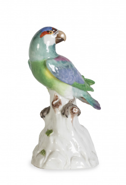 640.  Periquito de porcelana esmaltada. Marcado en la base.Meissen, (1924-1934).
