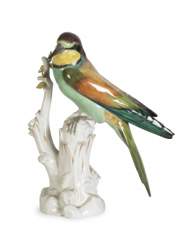 645.  Abejaruco de porcelana esmaltada y dorado. Marcado en la base.Bidasoa, S. XX.