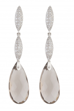 292.  Pendientes largos con cuarzos talla briolette, colgantes de piezas ojivales de pavé de brillantes