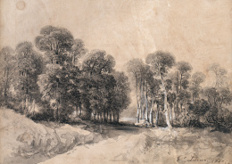 831.  EUGENIO LUCAS VELÁZQUEZ (Madrid, 1817-1870)Paisaje con árboles1850