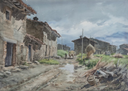 945.  CEFERINO OLIVÉ (Reus, 1907-1995)Vista de pueblo, 1946