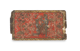 1139.  Alícer mudéjar de madera pino con yeso pintado, representando a dos caballeros.Castilla, S. XIV - XV.