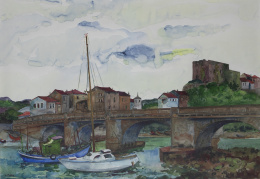 957.  LUIS GARCÍA - OCHOA (San Sebastián, 1920 - 2019)Vista de pueblo con puente