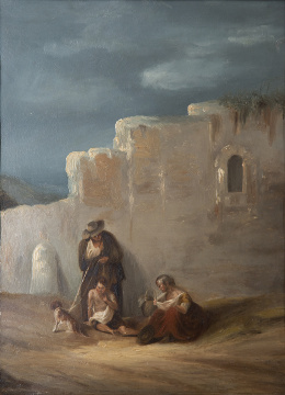 847.  LEONARDO ALENZA Y NIETO (Madrid, 1807-1845)Mendigos en un paisaje urbano a la luz de la noche
