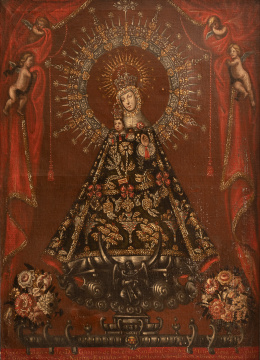 796.  DIEGO DE MENDOZA (Escuela Mexicana, ff. siglo XVII- pp. siglo XVIII)Verdadero retrato de la Virgen de la Fuencislah. 1691