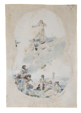 907.  MANUEL DOMÍNGUEZ Y SÁNCHEZ (Madrid, 1840-Cuenca,1906)Boceto para techo con escena mitológica