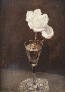 922.  RAFAEL HIDALGO DE CAVIEDES (Quesada, Jaén, 1864-Madrid, 1950)Vaso con rosa blanca