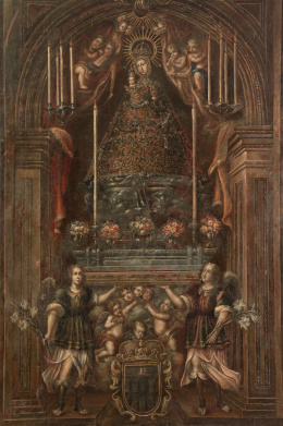 800.  ESCUELA ESPAÑOLA, SIGLO XVIILa Virgen de la Fuencisla con escudo heráldico de Segovia