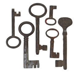 1223.  Conjunto de seis llaves de hierro.España, S. XVI - XVII.