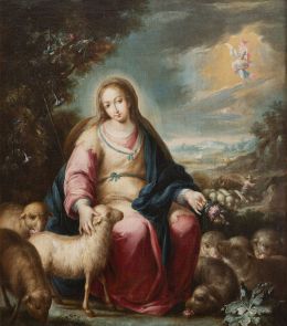800.  DOMINGO MARTINEZ  (Sevilla, 1688-1749)Divina Pastora sobre un paisaje