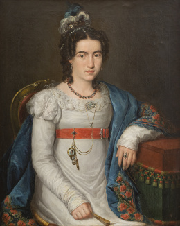833.  CARLOS BLANCO EL SERENO (Cádiz, 1780-?, 1846)Retrato de dama con tocado de plumas