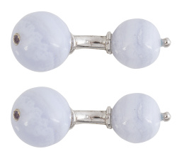 229.   Gemelos dobles de esferas de agata azulada, con una amatista en la de mayor tamaño